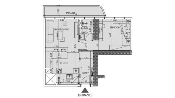 Apartment floor plan, 1 bedroom in SOCIETY HOUSE No. 11007 (2D)