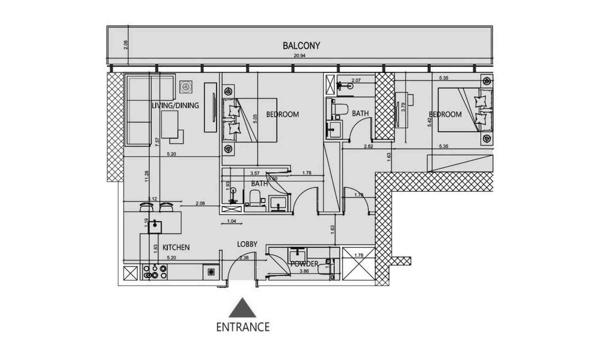 Apartment floor plan, 2 bedrooms in SOCIETY HOUSE No. 11012