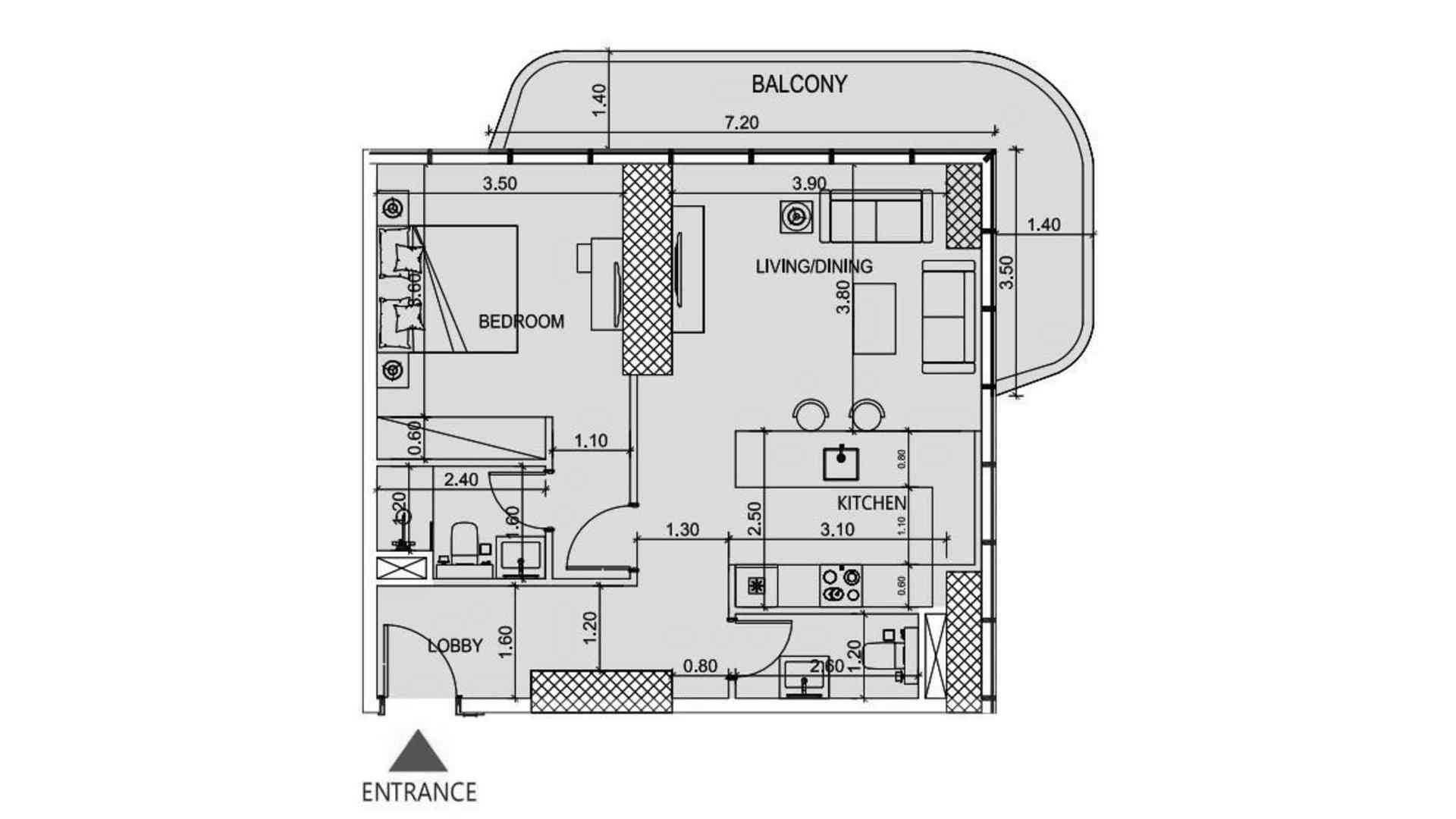 Apartment floor plan, 1 bedroom in SOCIETY HOUSE No. 11008