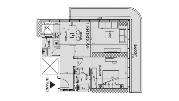 Apartment floor plan, 1 bedroom in SOCIETY HOUSE No. 11010 (2D)